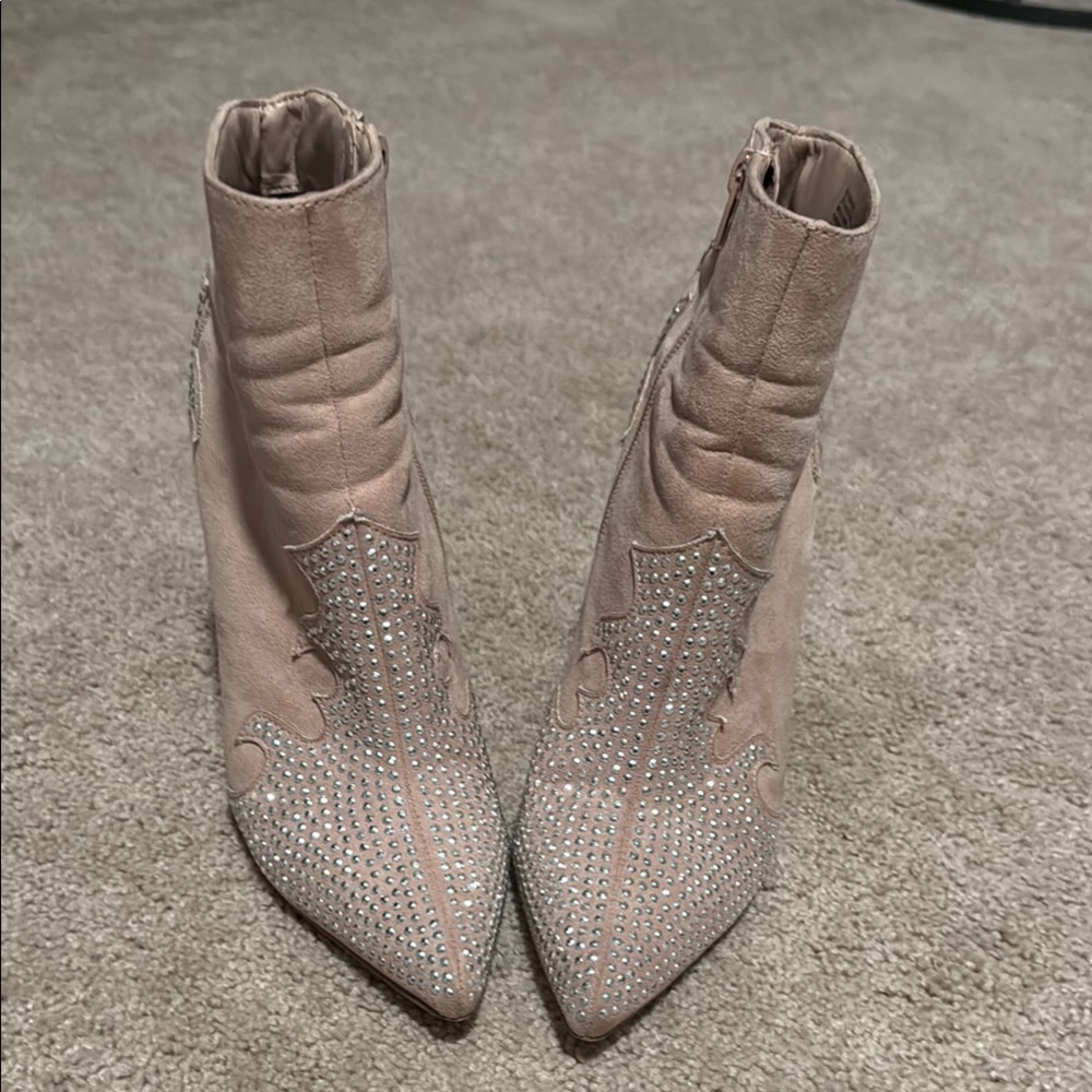 JustFab Blush Rhinestone Ankle Booties - Picture 1 of 5